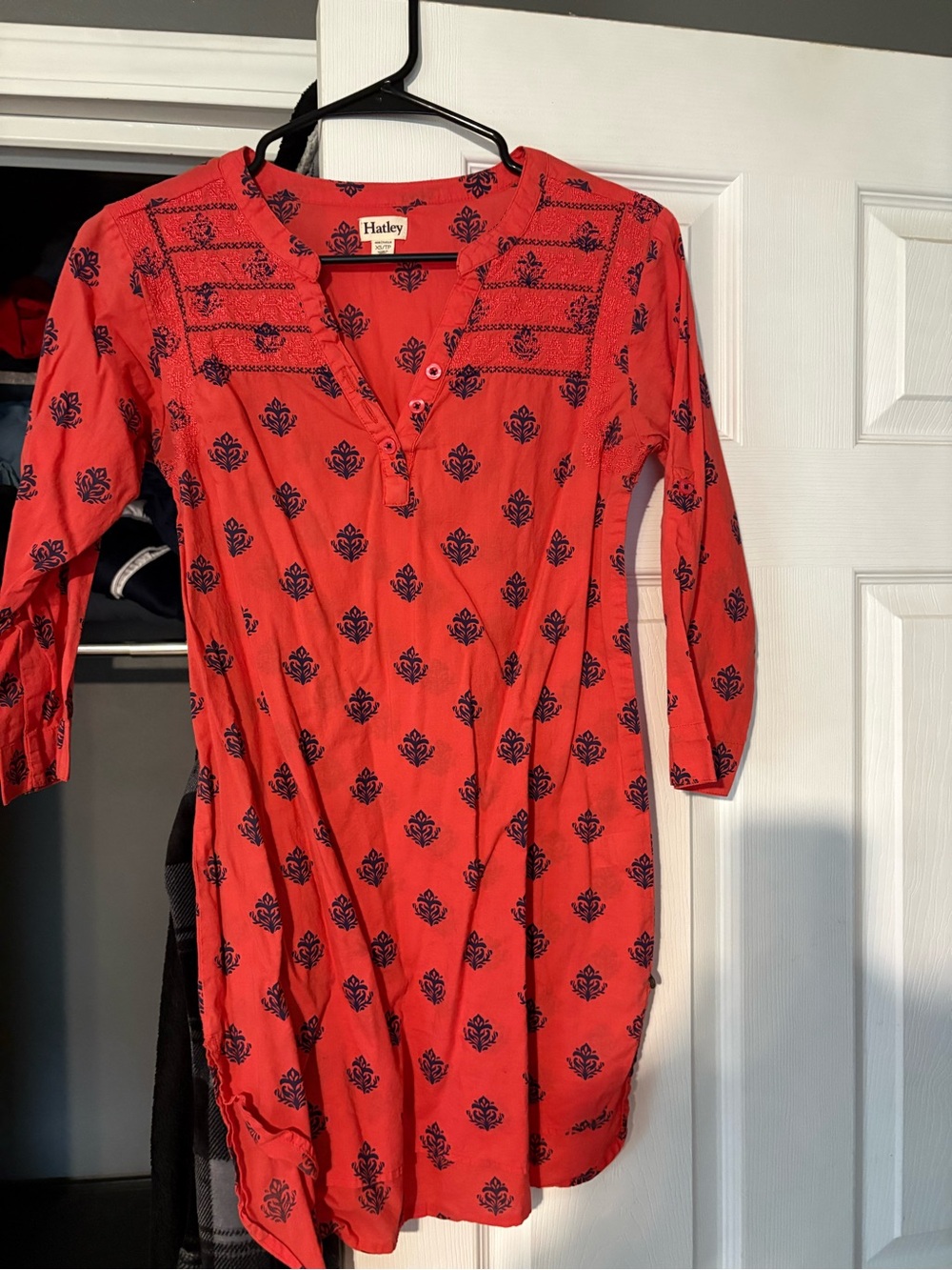 Hatley Red Long-Sleeve Printed Tunic Dress with Navy Motif